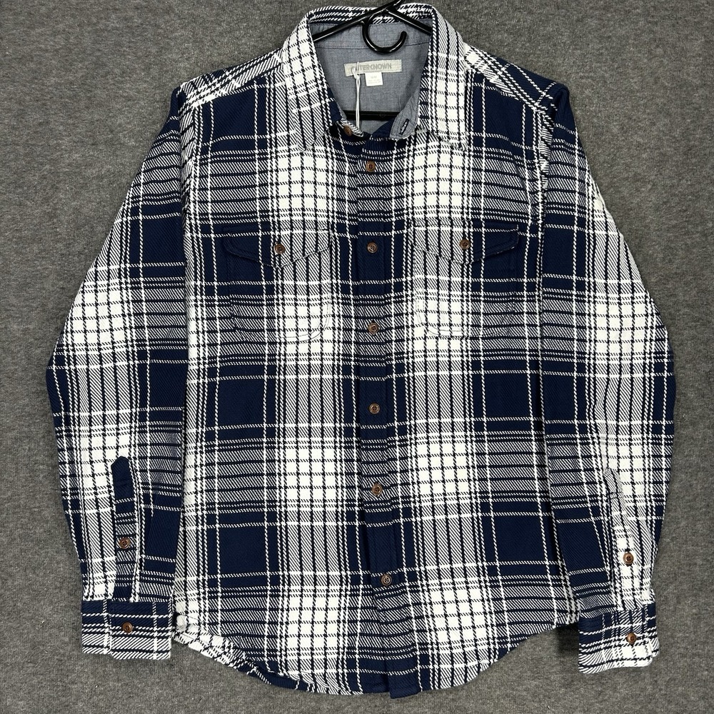 Outerknown Blanket Shirt Mens M Navy Blue Plaid Heavyweight Flannel NWT